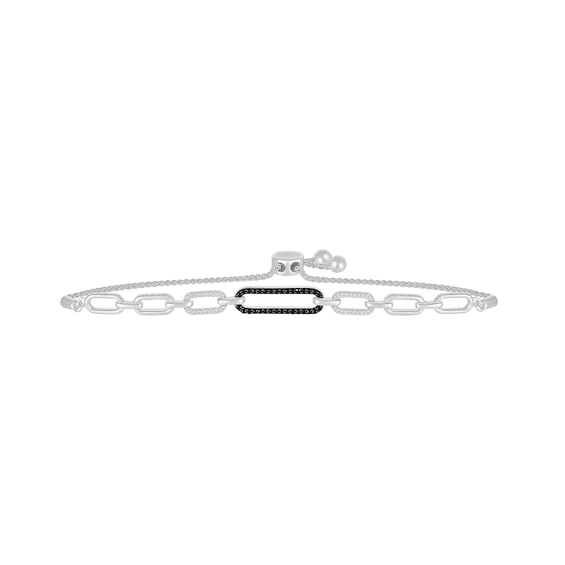 1/4 CT. T.w. Black and White Diamond Paperclip Bolo Bracelet in Sterling Silver - 9.5"
