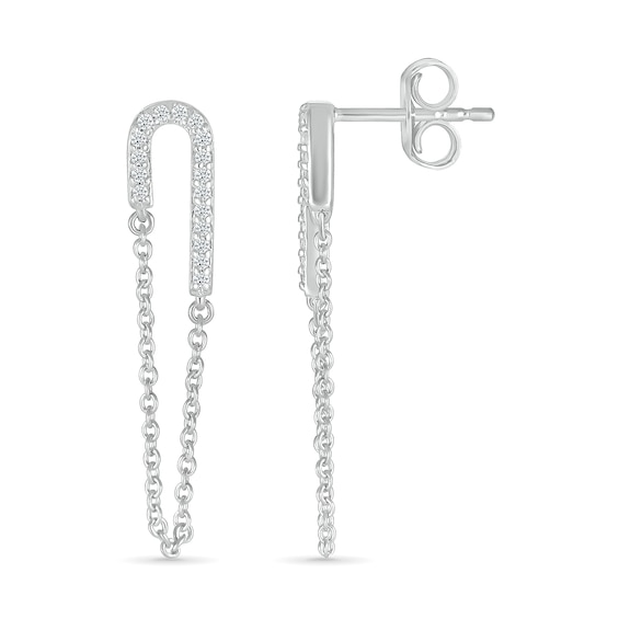 1/8 CT. T.w. Diamond Half Paperclip Chain Drop Earrings in Sterling Silver