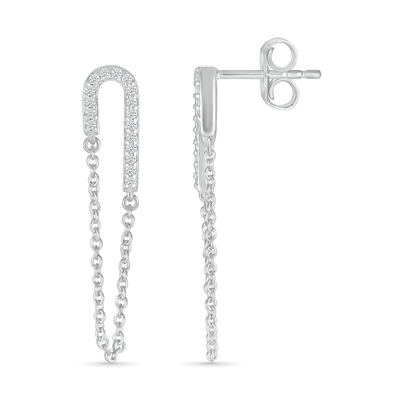 Main Image 2 of 1/8 CT. T.W. Diamond Half Paperclip Chain Drop Earrings in Sterling Silver