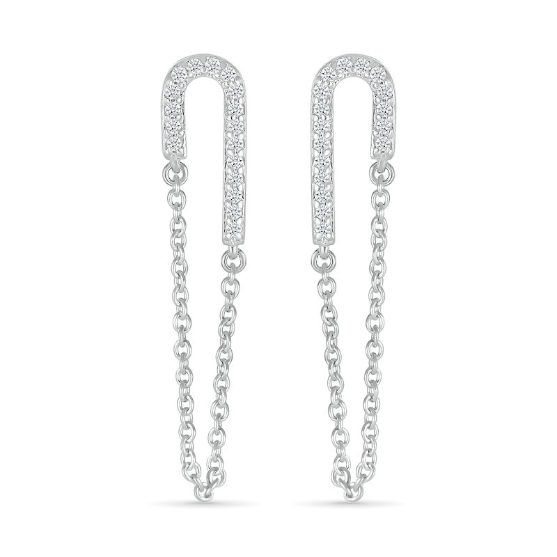 Main Image 3 of 1/8 CT. T.W. Diamond Half Paperclip Chain Drop Earrings in Sterling Silver