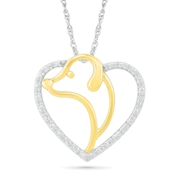 1/20 CT. T.W. Diamond Dog Silhouette Heart Pendant in Sterling Silver and 10K Gold Plate