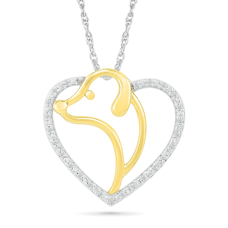 Main Image 1 of 1/20 CT. T.W. Diamond Dog Silhouette Heart Pendant in Sterling Silver and 10K Gold Plate