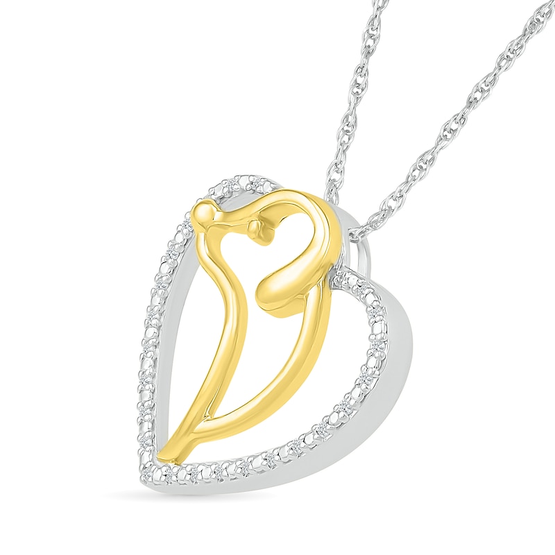 Main Image 2 of 1/20 CT. T.W. Diamond Dog Silhouette Heart Pendant in Sterling Silver and 10K Gold Plate