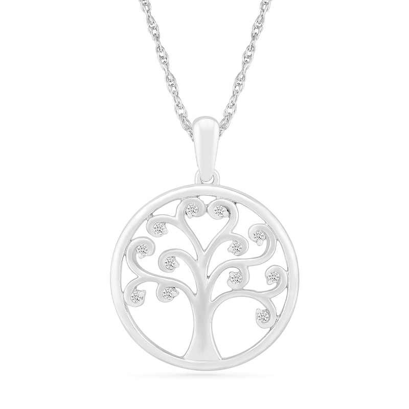Main Image 1 of 1/20 CT. T.W. Diamond Curly Tree of Life Pendant in Sterling Silver