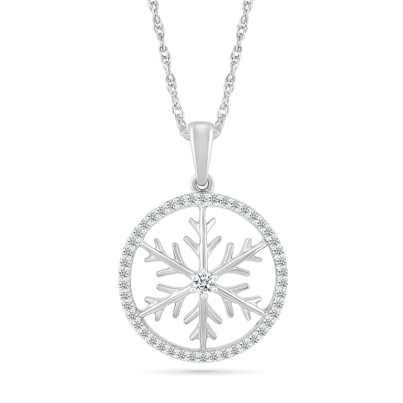 Main Image 1 of 1/6 CT. T.W. Diamond Circle Outline with Snowflake Pendant in Sterling Silver