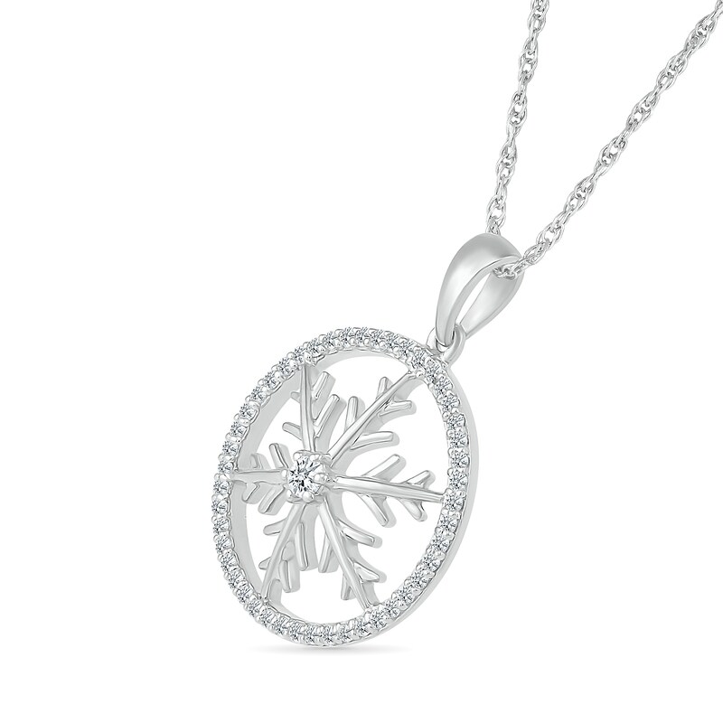 Main Image 2 of 1/6 CT. T.W. Diamond Circle Outline with Snowflake Pendant in Sterling Silver