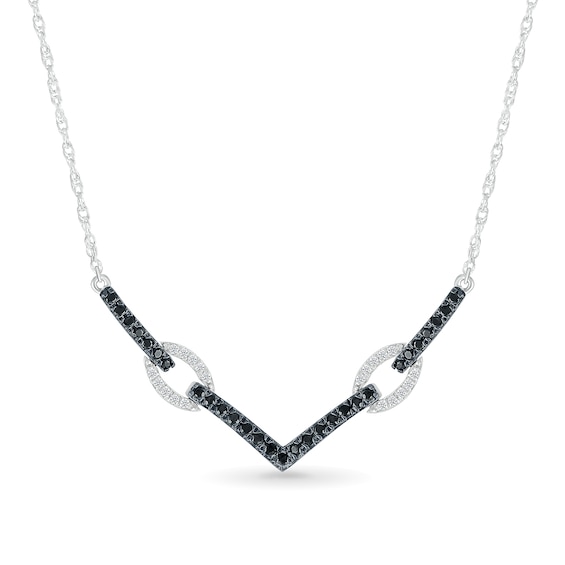 1/3 CT. T.w. Black and White Diamond Paperclip Chevron Necklace in Sterling Silver