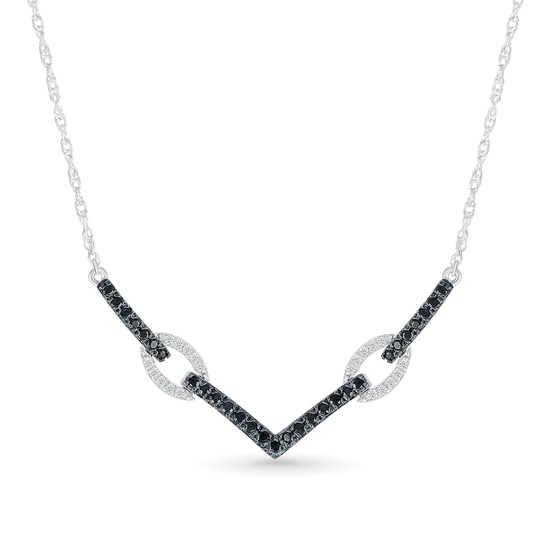 Main Image 1 of 1/3 CT. T.W. Black and White Diamond Paperclip Chevron Necklace in Sterling Silver