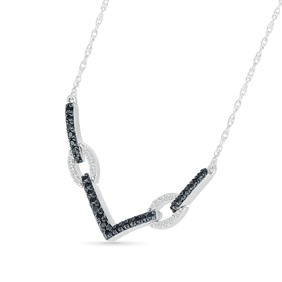 1/3 CT. T.w. Black and White Diamond Paperclip Chevron Necklace in Sterling Silver