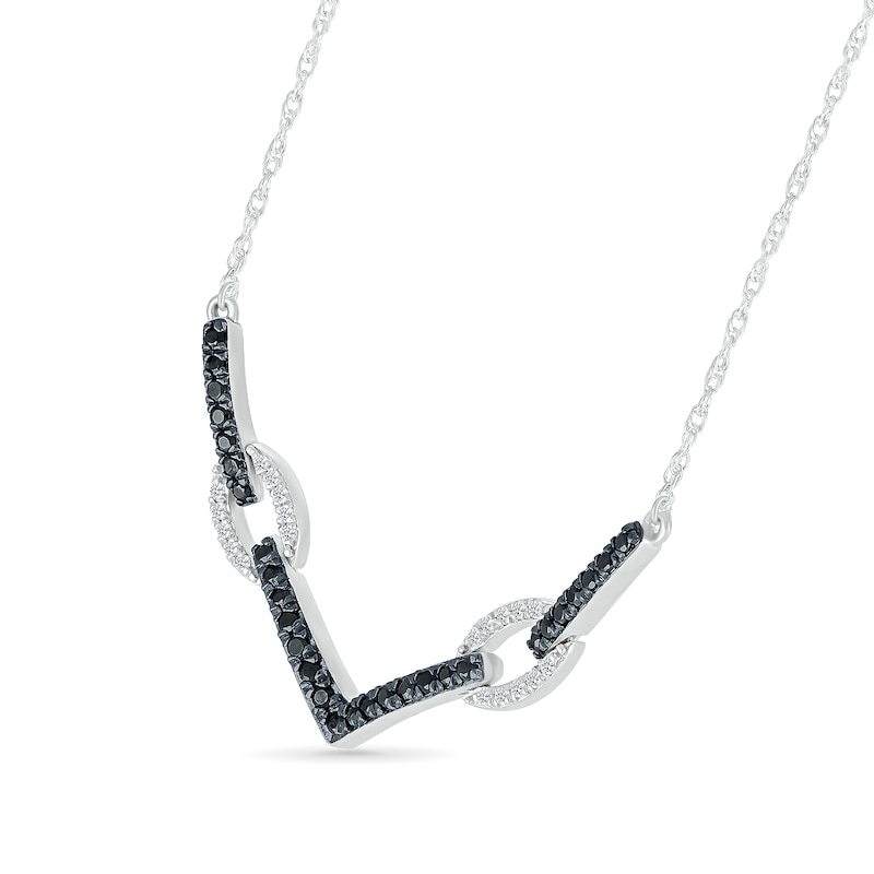 Main Image 2 of 1/3 CT. T.W. Black and White Diamond Paperclip Chevron Necklace in Sterling Silver