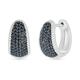 1/2 CT. T.W. Black and White Diamond Rope Edge Dome Hoop Earrings in Sterling Silver