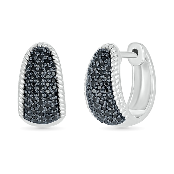 1/2 CT. T.w. Black and White Diamond Rope Edge Dome Hoop Earrings in Sterling Silver