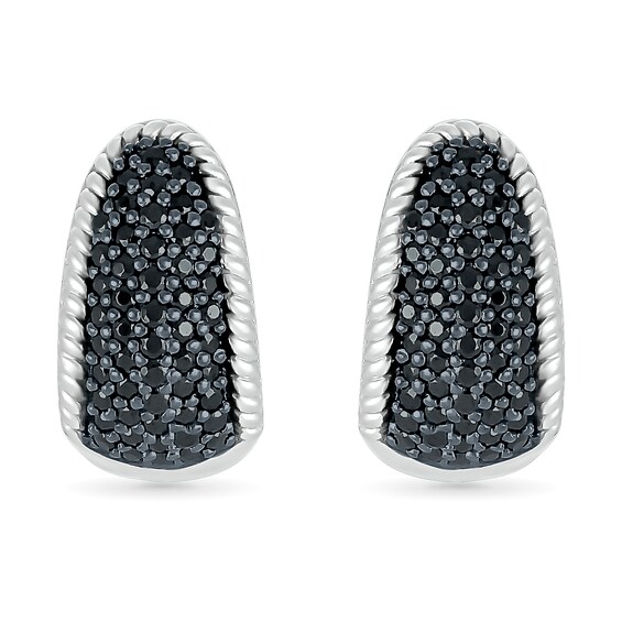 1/2 CT. T.w. Black and White Diamond Rope Edge Dome Hoop Earrings in Sterling Silver