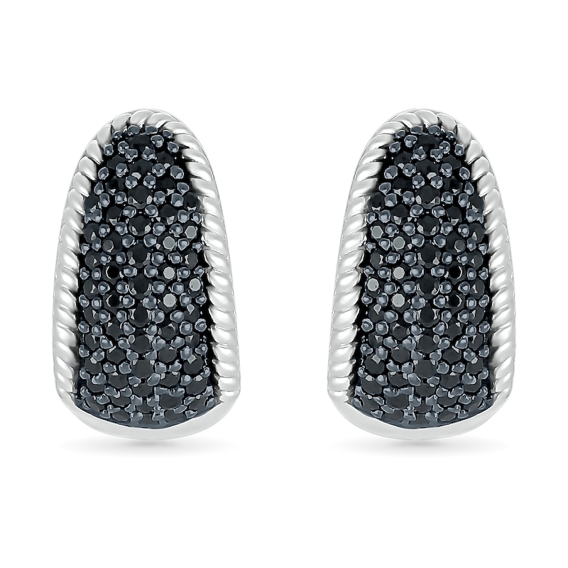 Main Image 3 of 1/2 CT. T.W. Black and White Diamond Rope Edge Dome Hoop Earrings in Sterling Silver