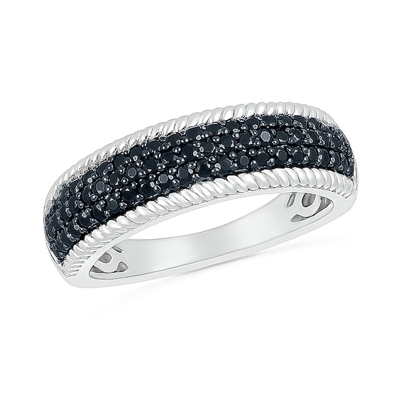 1/2 CT. T.w. Black and White Diamond Rope Edge Band in Sterling Silver