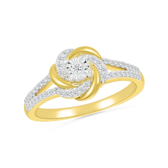 1/5 CT. T.w. Diamond Love Knot Ring in Sterling Silver with 10K Gold Plate