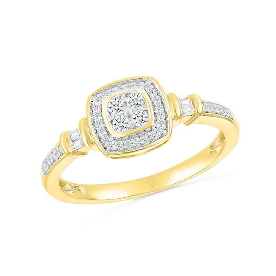 1/5 CT. T.w. Quad Diamond Cushion Frame Collar Ring in Sterling Silver with 10K Gold Plate