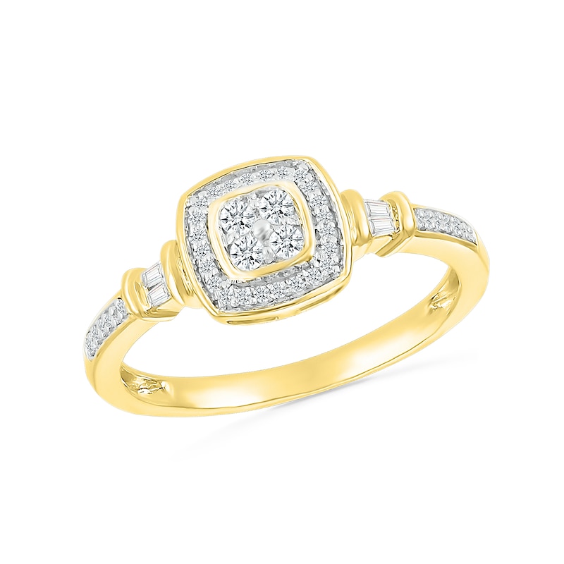 Main Image 1 of 1/5 CT. T.W. Quad Diamond Cushion Frame Collar Ring in Sterling Silver with 10K Gold Plate