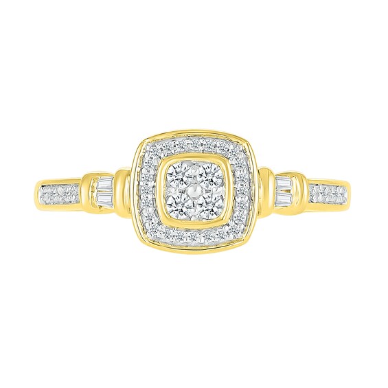 1/5 CT. T.w. Quad Diamond Cushion Frame Collar Ring in Sterling Silver with 10K Gold Plate