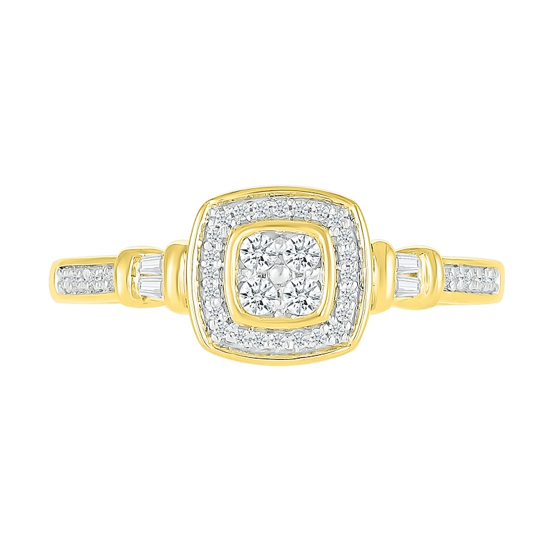 Main Image 2 of 1/5 CT. T.W. Quad Diamond Cushion Frame Collar Ring in Sterling Silver with 10K Gold Plate