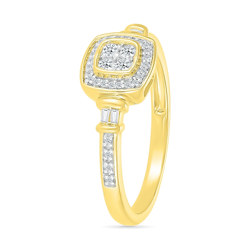 Main Image 3 of 1/5 CT. T.W. Quad Diamond Cushion Frame Collar Ring in Sterling Silver with 10K Gold Plate