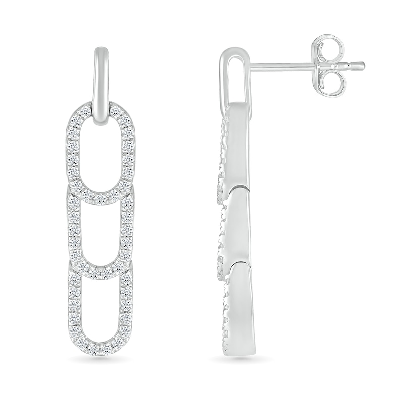 Main Image 2 of 3/8 CT. T.W. Diamond Paperclip Stack Dangle Drop Earrings in Sterling Silver