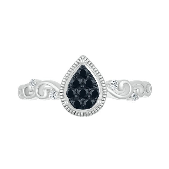1/6 CT. T.w. Pear Black Multi-Diamond Teardrop and Scrollwork Ring in Sterling Silver