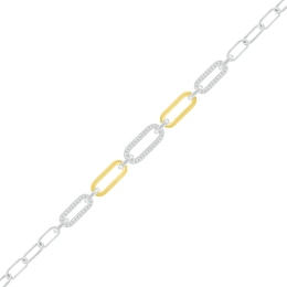 1/5 CT. T.W. Diamond Paperclip Chain Bracelet in Sterling Silver and 10K Gold Plate - 7.5"