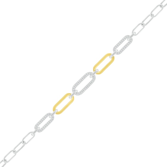 1/5 CT. T.w. Diamond Paperclip Chain Bracelet in Sterling Silver and 10K Gold Plate - 7.5"