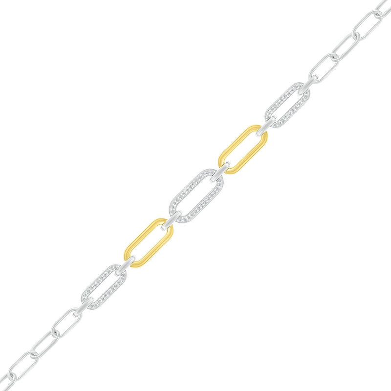 Main Image 1 of 1/5 CT. T.W. Diamond Paperclip Chain Bracelet in Sterling Silver and 10K Gold Plate - 7.5"