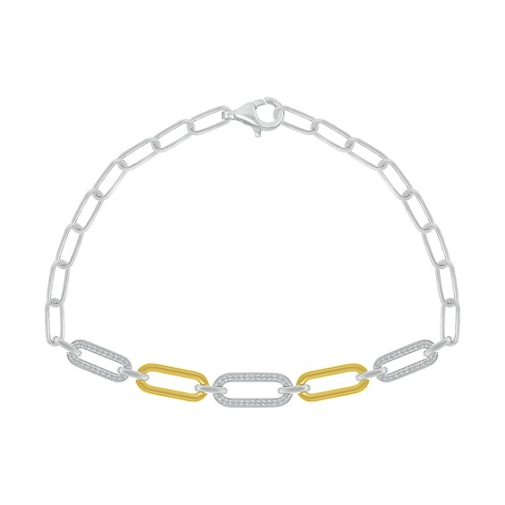 1/5 CT. T.w. Diamond Paperclip Chain Bracelet in Sterling Silver and 10K Gold Plate - 7.5"