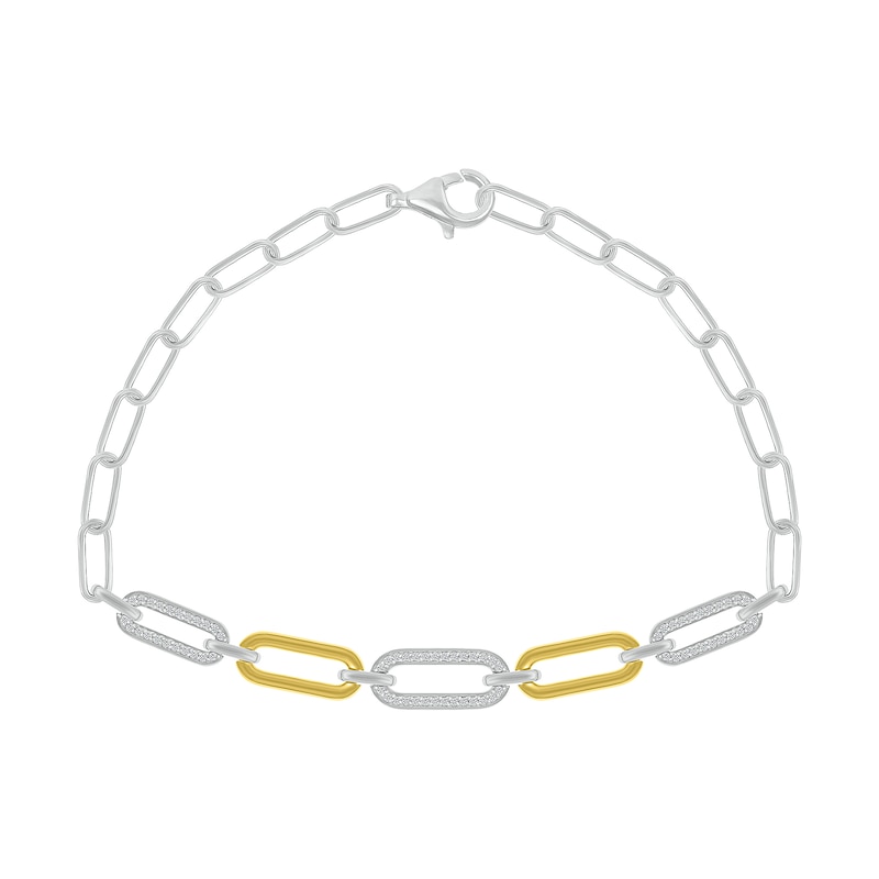 Main Image 2 of 1/5 CT. T.W. Diamond Paperclip Chain Bracelet in Sterling Silver and 10K Gold Plate - 7.5"