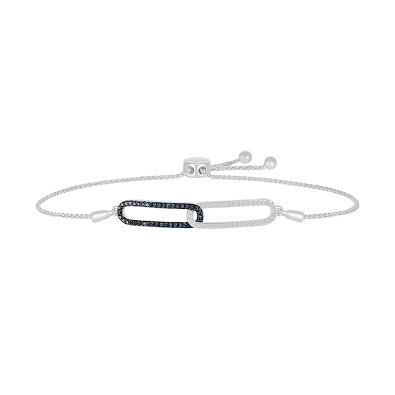 3/8 CT. T.w. Black and White Diamond Paperclip Bolo Bracelet in Sterling Silver - 9.5"