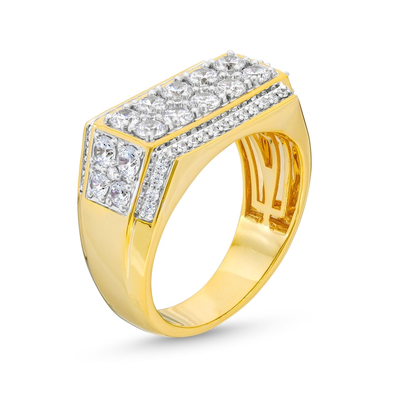 Main Image 4 of Men's 2 CT. T.W. Certified Lab-Grown Diamond Edge Raised Rectangle-Top Ring in 10K Gold (F/SI2)