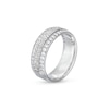 Thumbnail Image 1 of Men's 3/4 CT. T.W. Diamond Edge Hammered Center Row Band in 10K White Gold