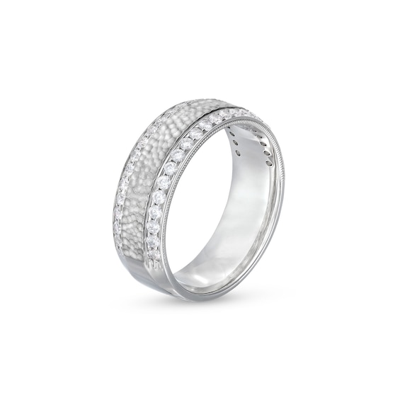3/4 CT. T.w. Diamond Edge Hammered Center Row Band in 10K White Gold