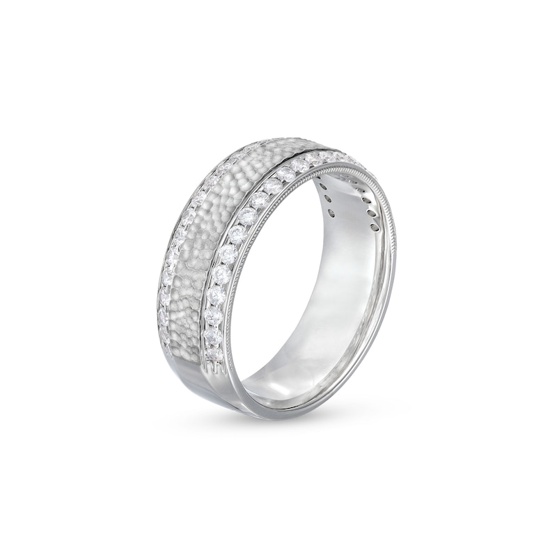 Men's 3/4 CT. T.W. Diamond Edge Hammered Center Row Band in 10K White Gold