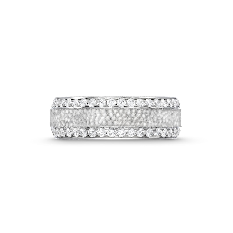 Main Image 3 of 3/4 CT. T.W. Diamond Edge Hammered Center Row Band in 10K White Gold