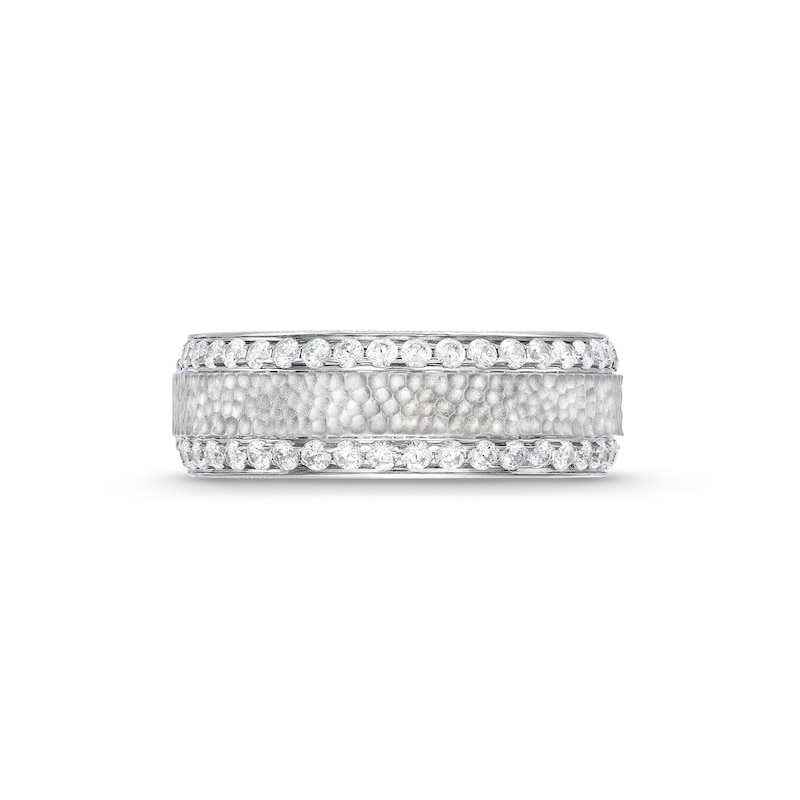 Men's 3/4 CT. T.W. Diamond Edge Hammered Center Row Band in 10K White Gold