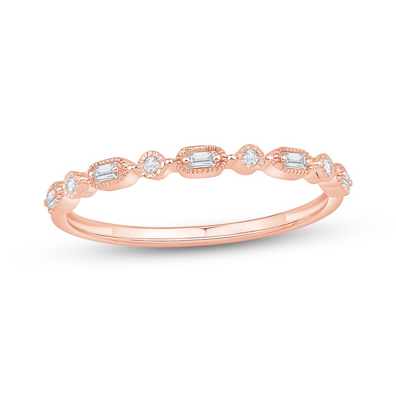 1/15 CT. T.W. Baguette and Round Diamond Vintage-Style Stackable Band in 10K Rose Gold