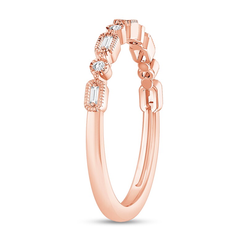1/15 CT. T.W. Baguette and Round Diamond Vintage-Style Stackable Band in 10K Rose Gold