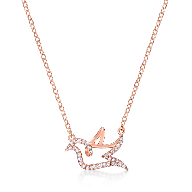 Main Image 1 of 1/8 CT. T.W. Diamond Dove Necklace in Sterling Silver with 18K Rose Gold Plate