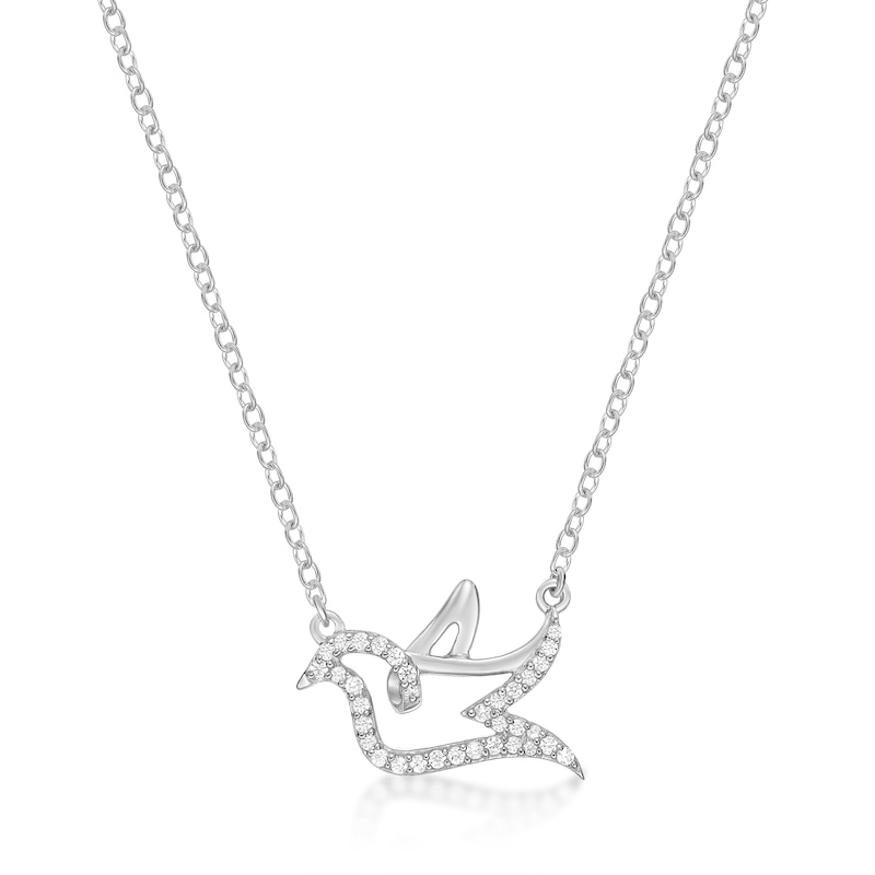 Main Image 1 of 1/8 CT. T.W. Diamond Dove Necklace in Sterling Silver
