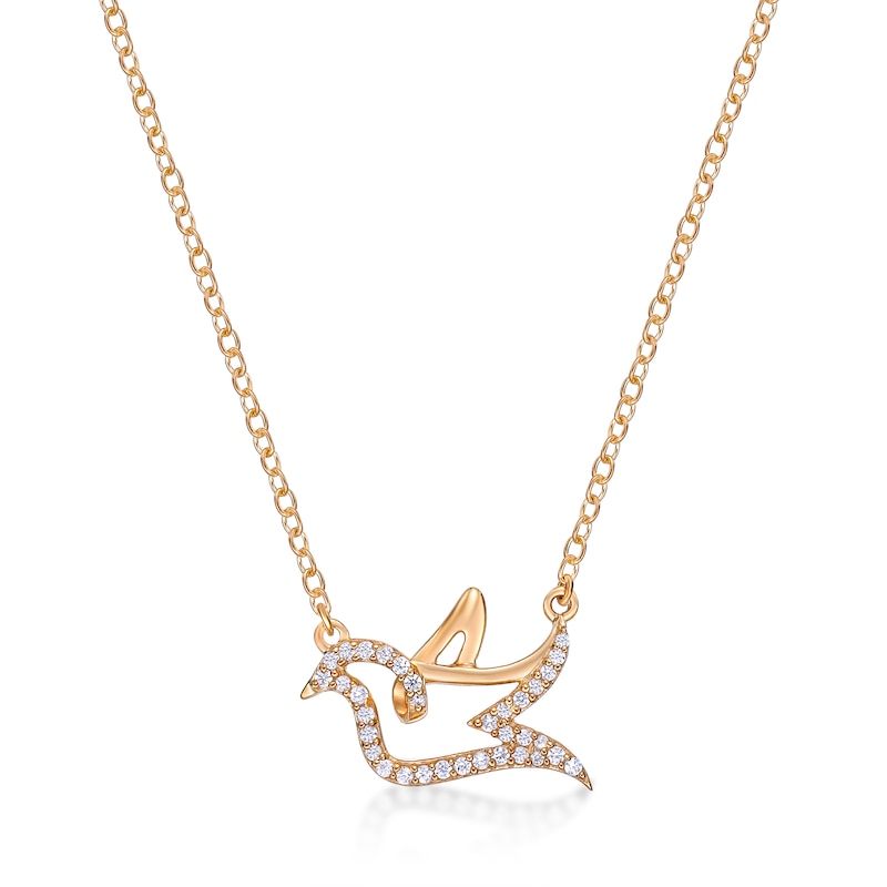 Main Image 1 of 1/8 CT. T.W. Diamond Dove Necklace in Sterling Silver with 18K Gold Plate