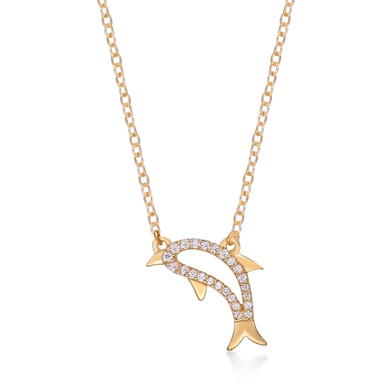 1/10 CT. T.w. Diamond Dolphin Necklace in Sterling Silver with 18K Gold Plate