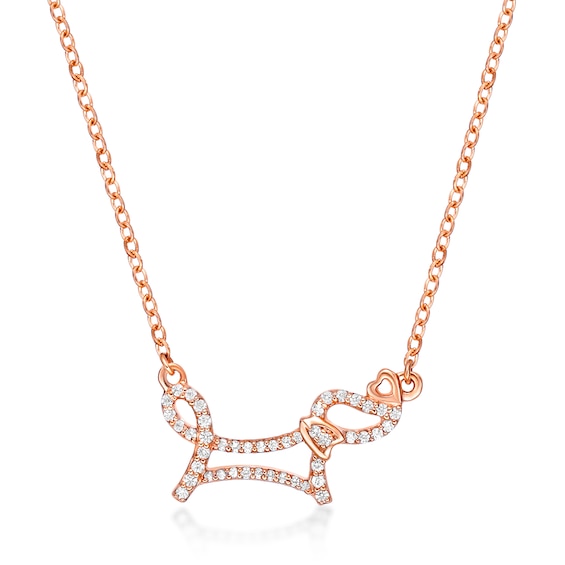 1/6 CT. T.w. Diamond Dachshund Necklace in Sterling Silver with 18K Rose Gold Plate