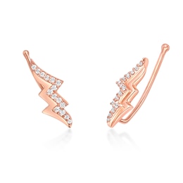1/6 CT. T.W. Diamond Lightning Bolt Crawler Earrings in Sterling Silver with 18K Rose Gold Plate