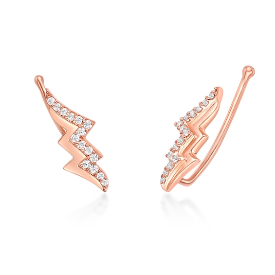 1/6 CT. T.w. Diamond Lightning Bolt Crawler Earrings in Sterling Silver with 18K Rose Gold Plate