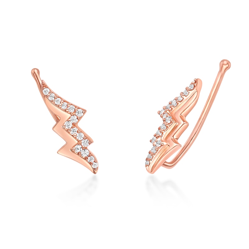 Main Image 1 of 1/6 CT. T.W. Diamond Lightning Bolt Crawler Earrings in Sterling Silver with 18K Rose Gold Plate