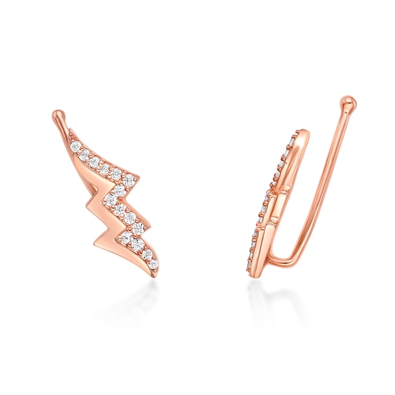 1/6 CT. T.w. Diamond Lightning Bolt Crawler Earrings in Sterling Silver with 18K Rose Gold Plate